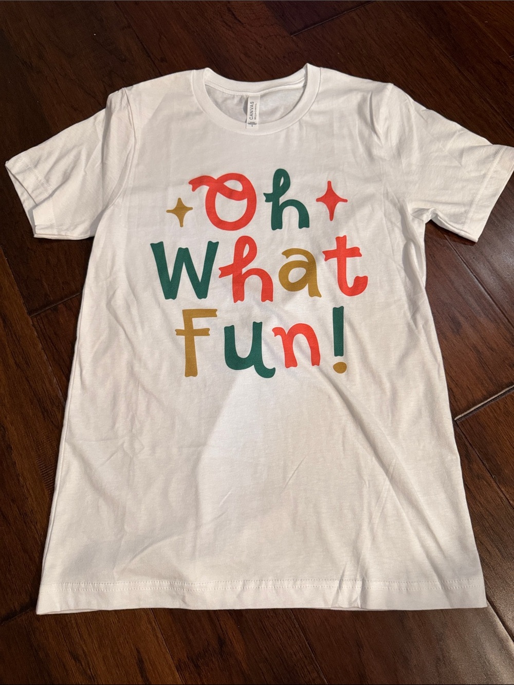 Bella Canvas White Tee with Red, Green & Gold Lettering